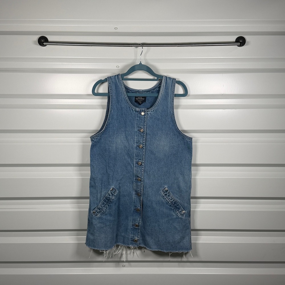 Sonoma Jean Company‎ Denim Jumper Dress Blue Button Front Casual Size S